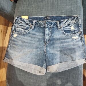 Silver Jeans Sam Boyfriend Rolled Cuff Distressed Denim Shorts
